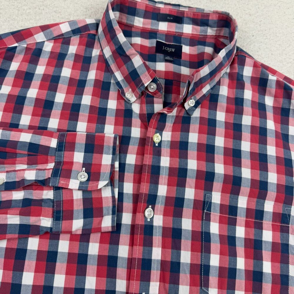J. Crew Shirt Men's XL Slim Fit Red Plaid Long Sleeve Button Down Classic Preppy
